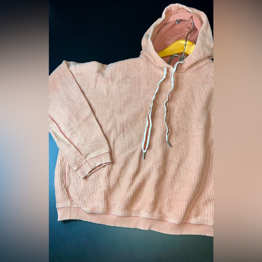 Aerie Cropped Ribbed Hoodie In Peach Size Medium EUC
